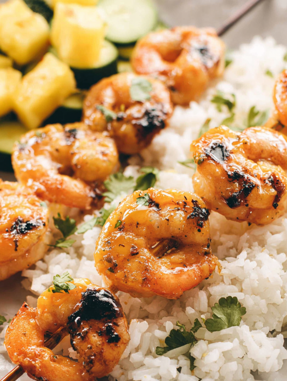 Shrimp and rice on a plate.