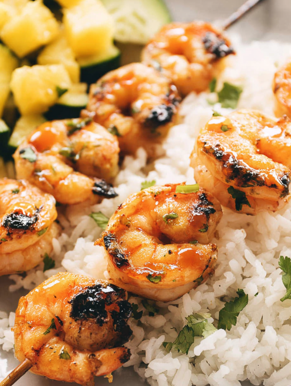 Shrimp and rice with sauce.