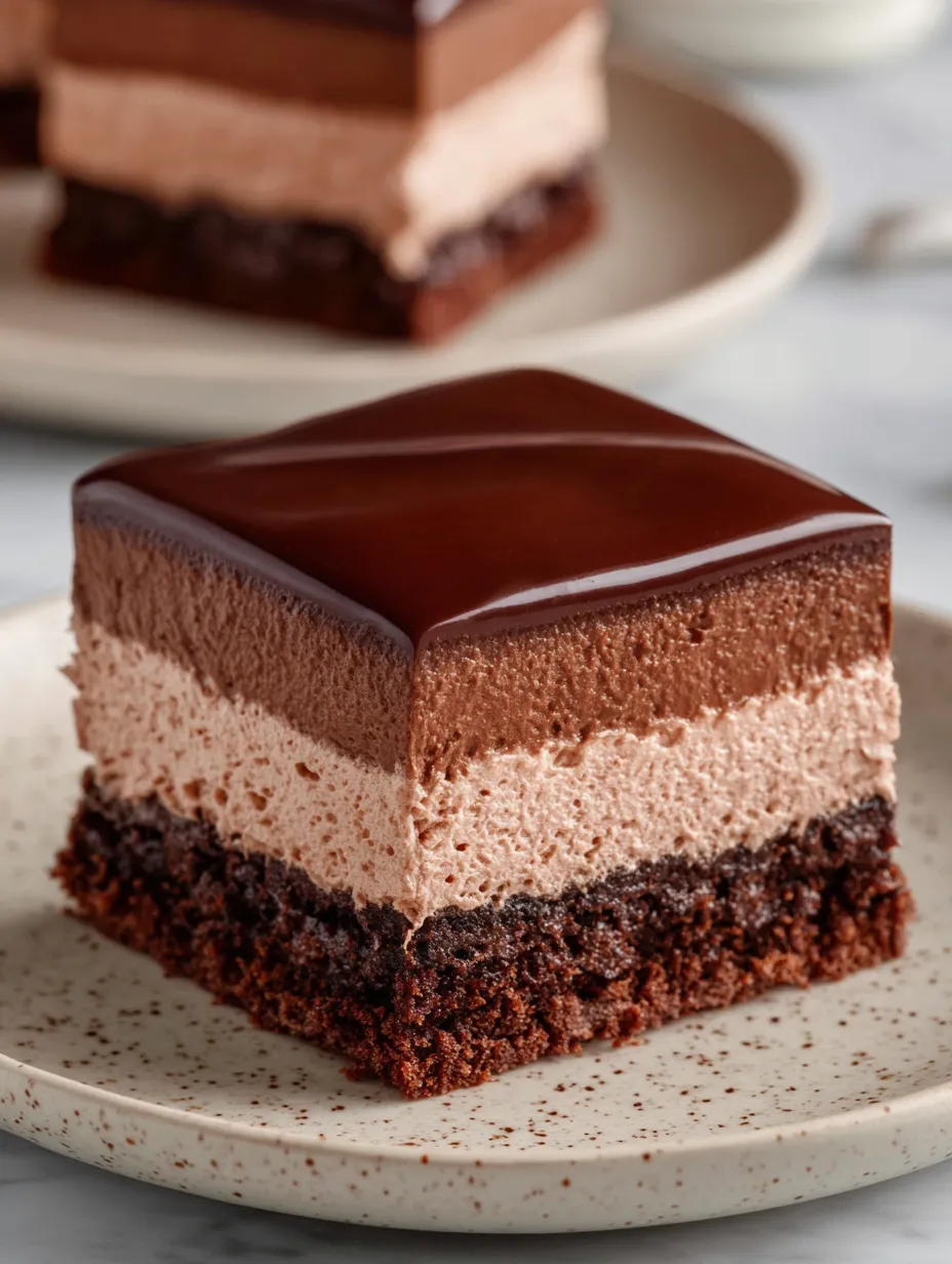 A slice of chocolate cake on a plate.