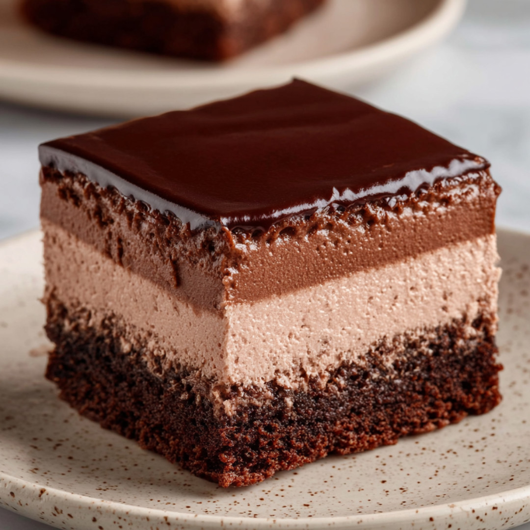 A slice of chocolate cake on a plate.