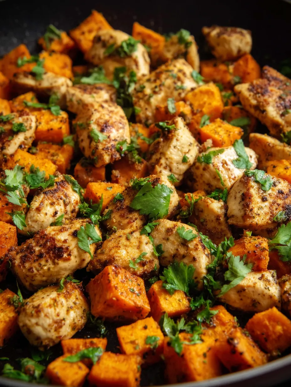 Chicken and vegetables in a pan.