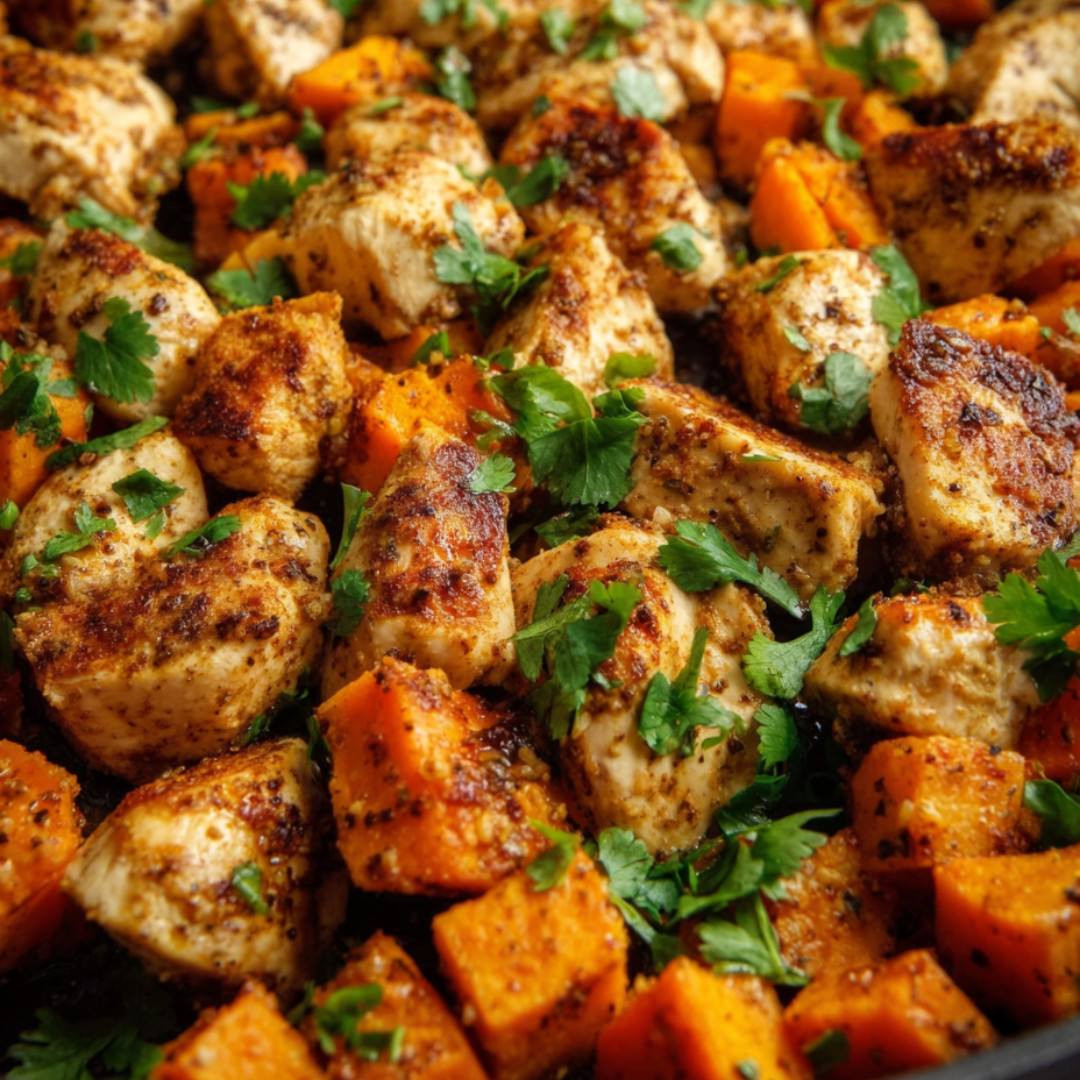 A pan of chicken and carrots.