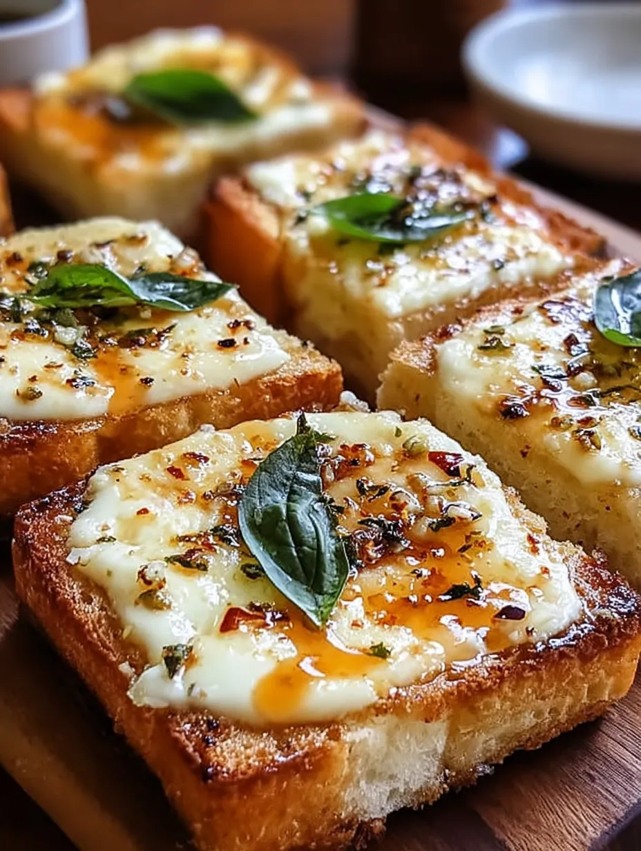 Slices of bread with cheese and herbs on top.