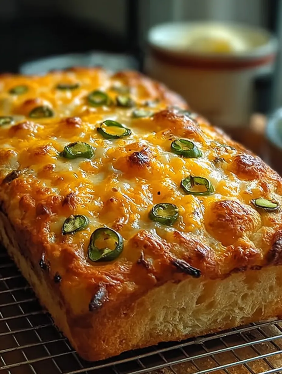 A slice of cheese and jalapeno bread.