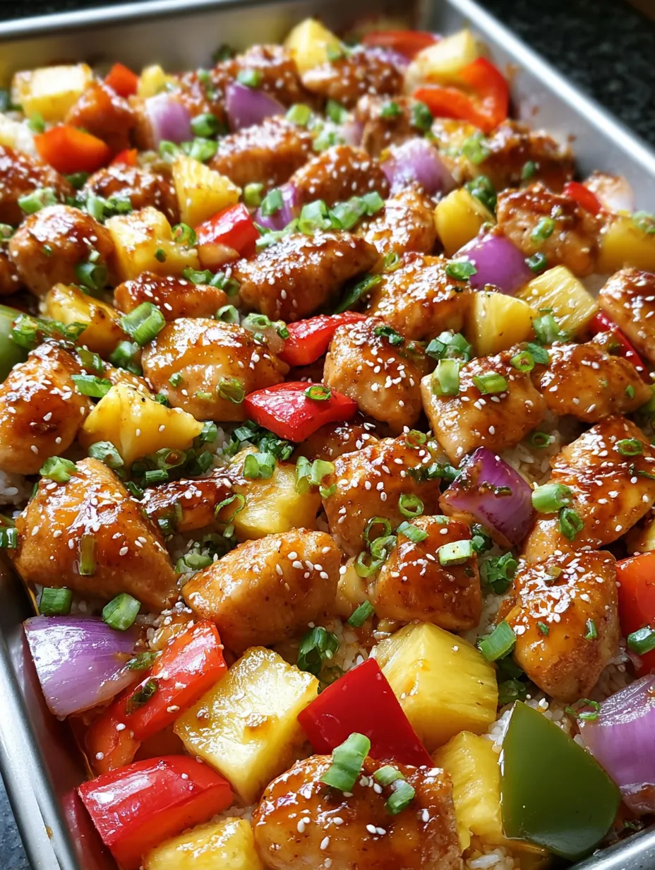 A dish of food with chicken, peppers, onions, and pineapple.
