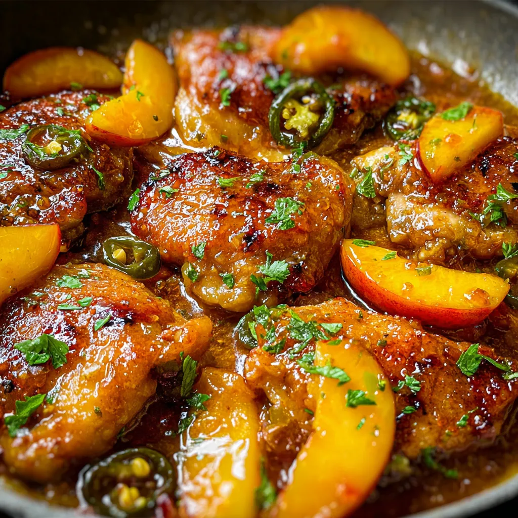 Chicken with peppers and onions in a pan.
