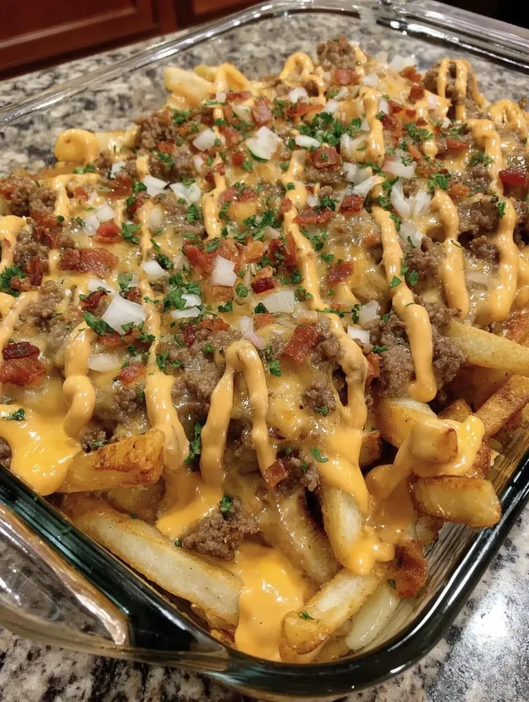 A plate of food with cheese and bacon.