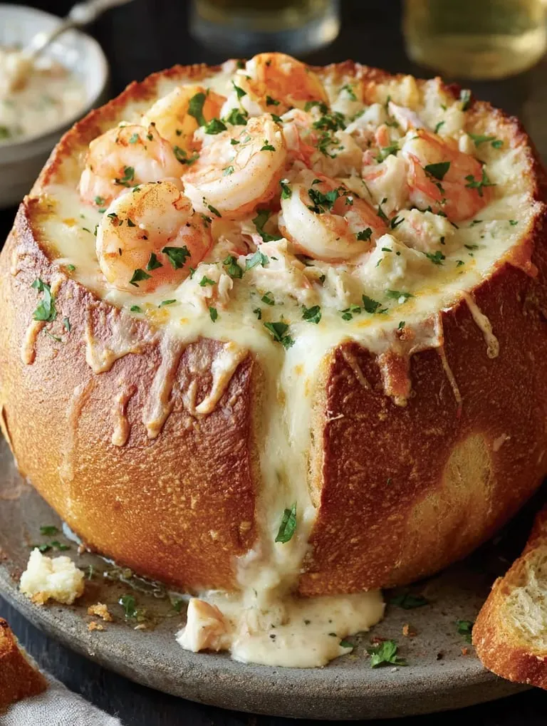 A bowl of shrimp and cheese.