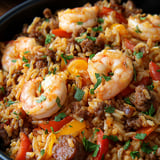 A bowl of shrimp and rice.