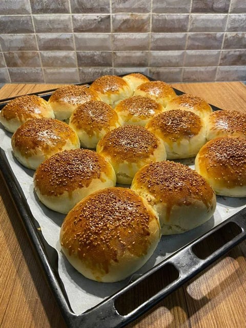 A tray of bread rolls.